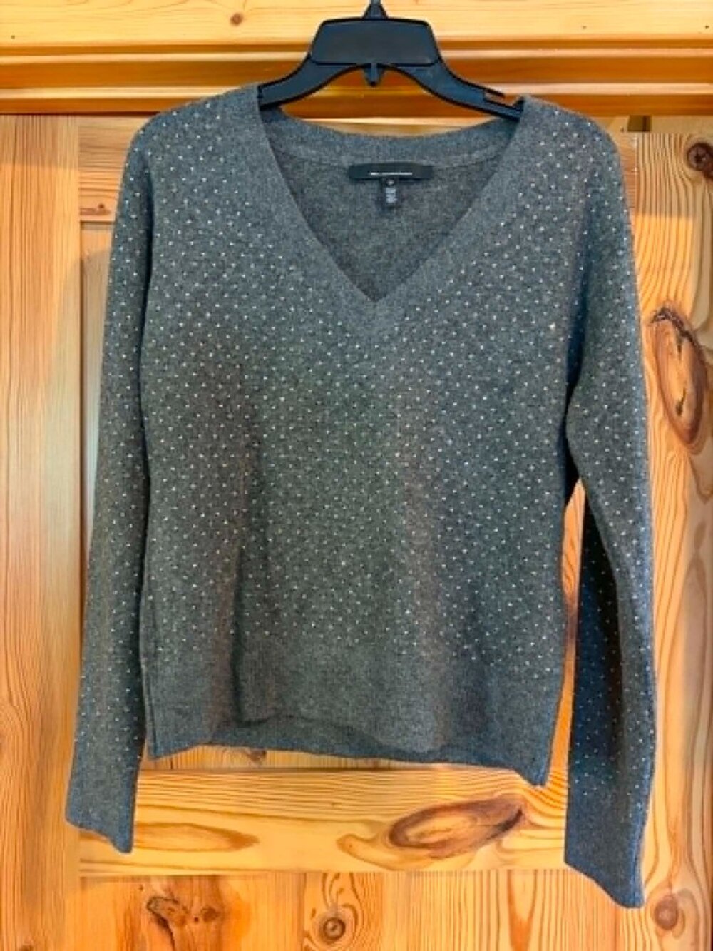 White House Black Market - Grey V-Neck Sweater with Rhinestones - Size Med - NEW